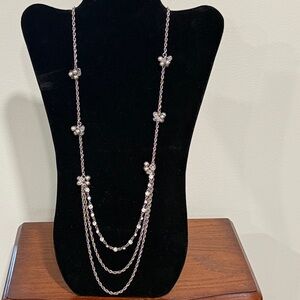 Ann Taylor NWT  triple strand faux pearl, Aurora borealis & rhinestone necklace